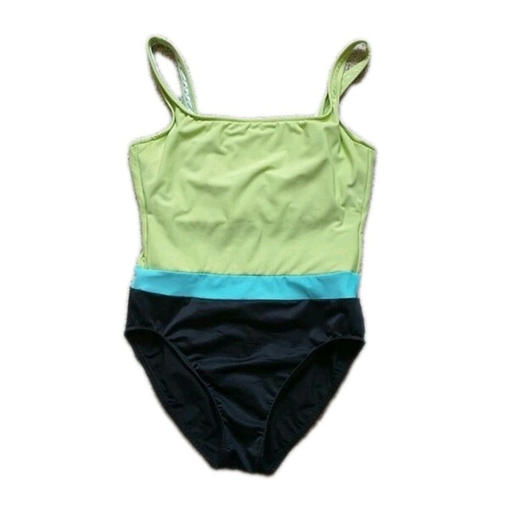 Miraclesuit One Piece Swimsuit Sz 14 Color Block Neon Green Turqoise Black